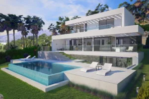 3D rendering of the villa, located in Marbella, Spain. Day view.