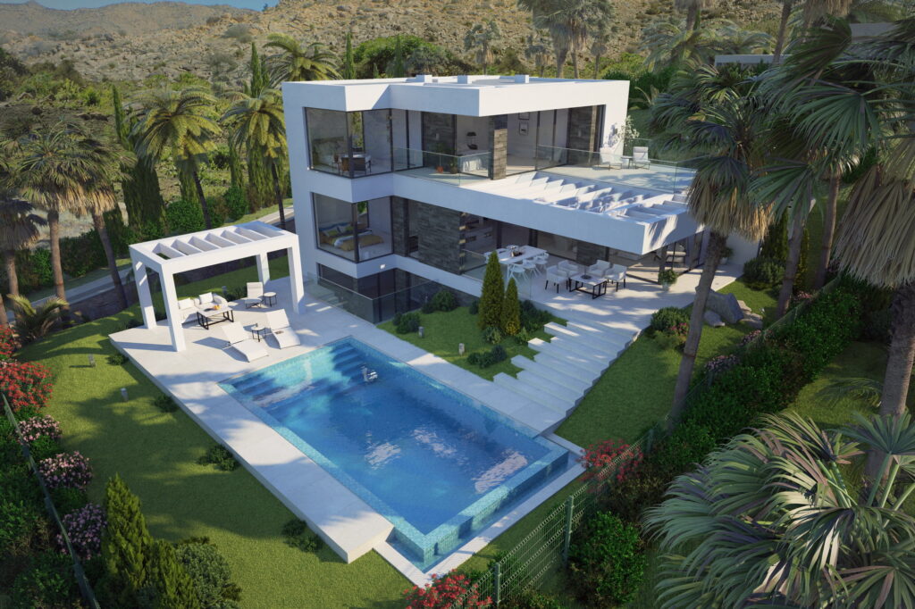 Private house 3D rendering, Marbella, Spain. Day view.