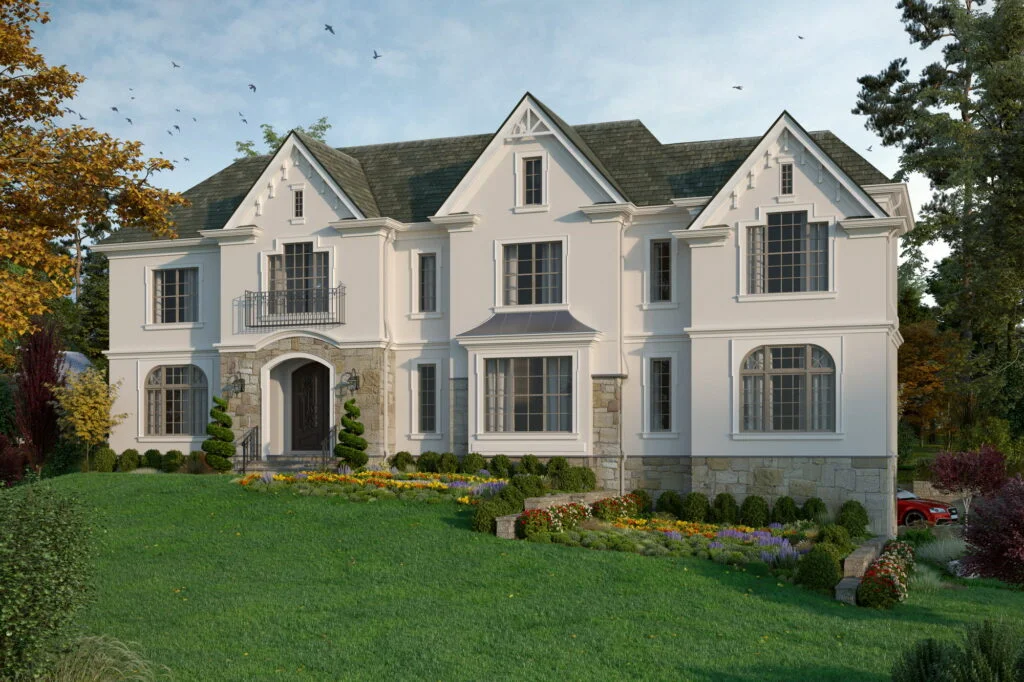 3D rendering of a duplex house in New Jersey, USA.