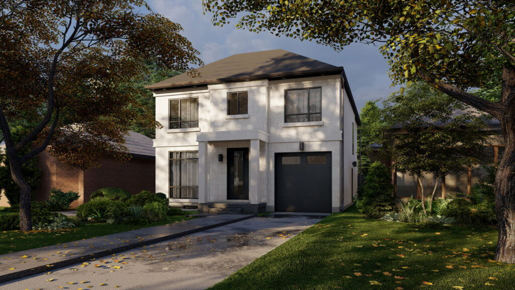 Private house 3D rendering, located in Ontario, Toronto, Canada. Sunny mood.