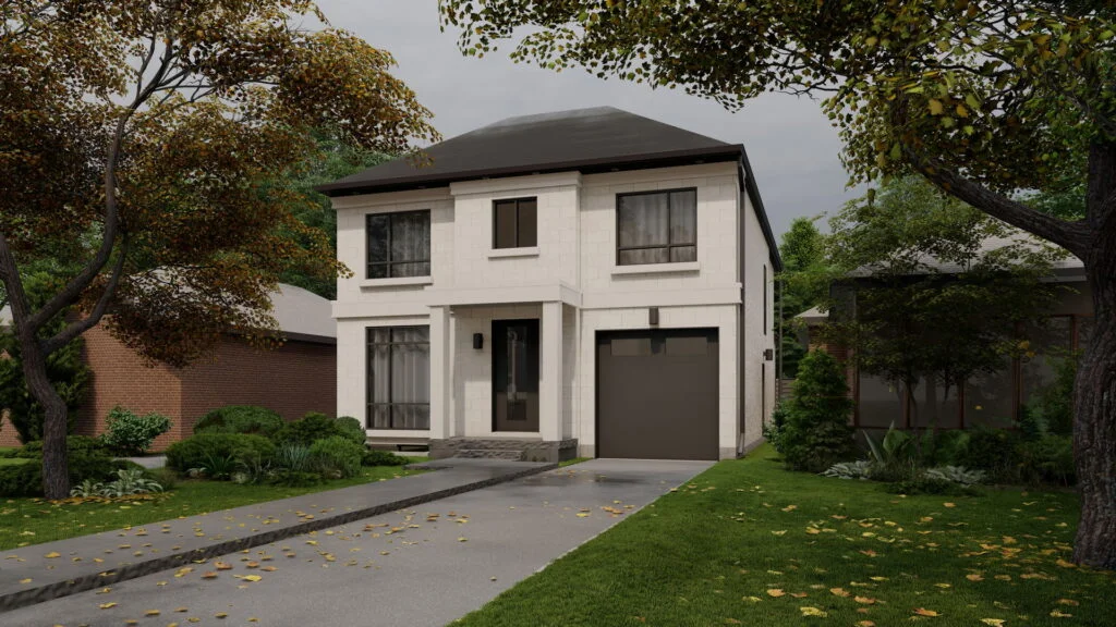 Private house 3D rendering, located in Ontario, Toronto, Canada. View after the rain.